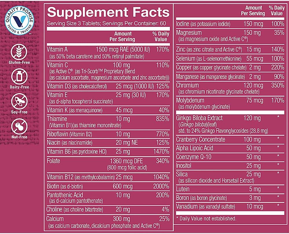 The Vitamin Shoppe Ultimate Woman 50+ Multivitamínico - Alta Potencia Diaria para Mujeres de 50+, Energía y Apoyo Inmunológico (180 Comprimidos)