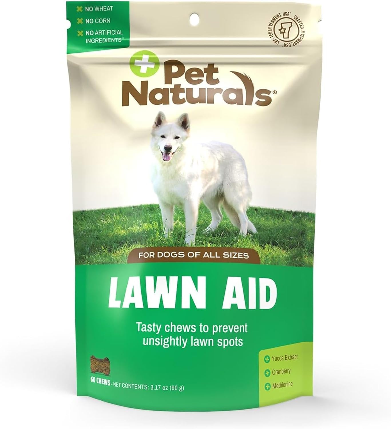 Pet Naturals Lawn Aid – Snacks blandos para perros, neutralizador de orina, previene quemaduras del césped, apoyo a la vejiga y tracto urinario, sabor a pollo, 60 unidades