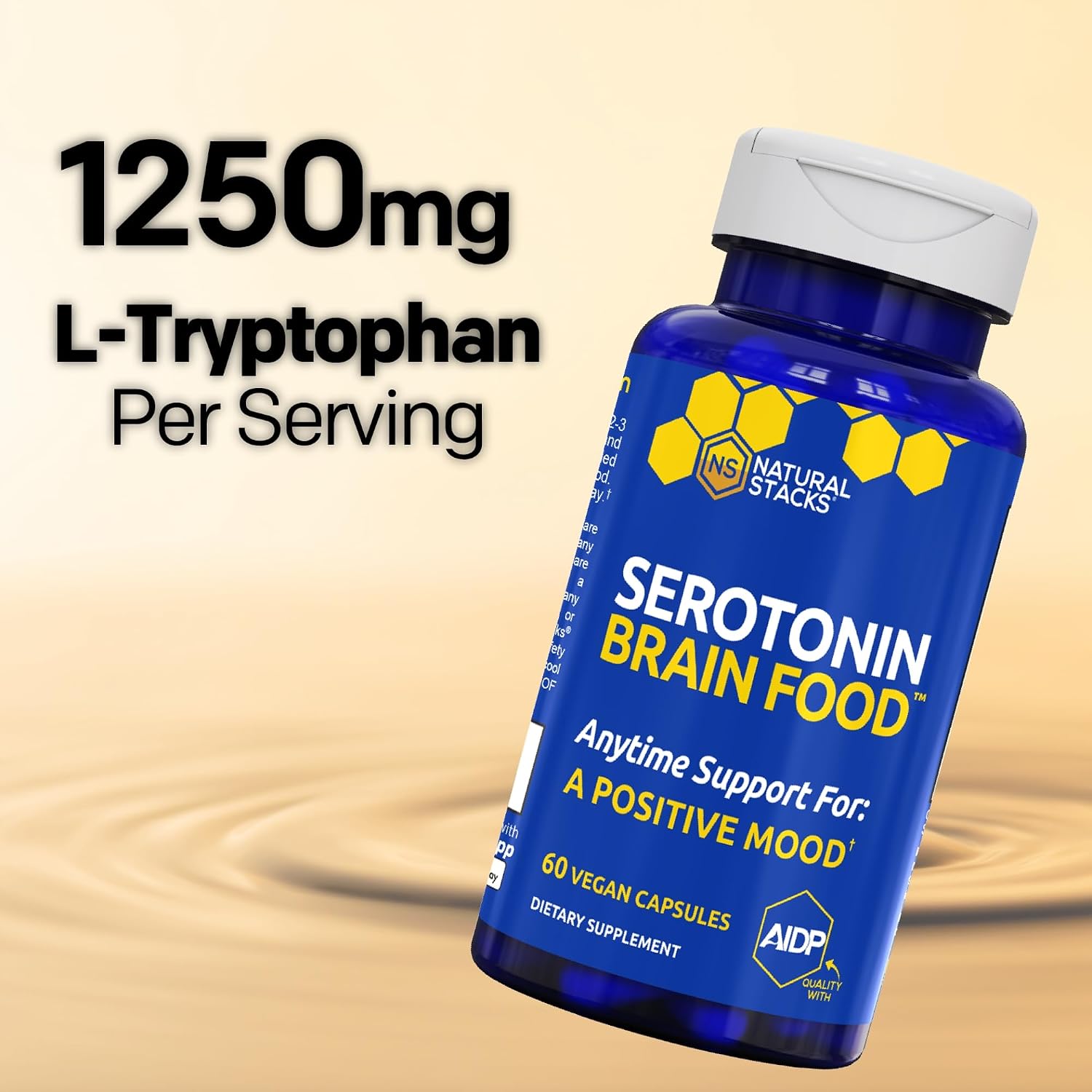 Serotonin Brain Food - 1250mg L-Tryptophan & 400mg Rhodiola Rosea - Apoyo al Estado de Ánimo - 60 Cápsulas