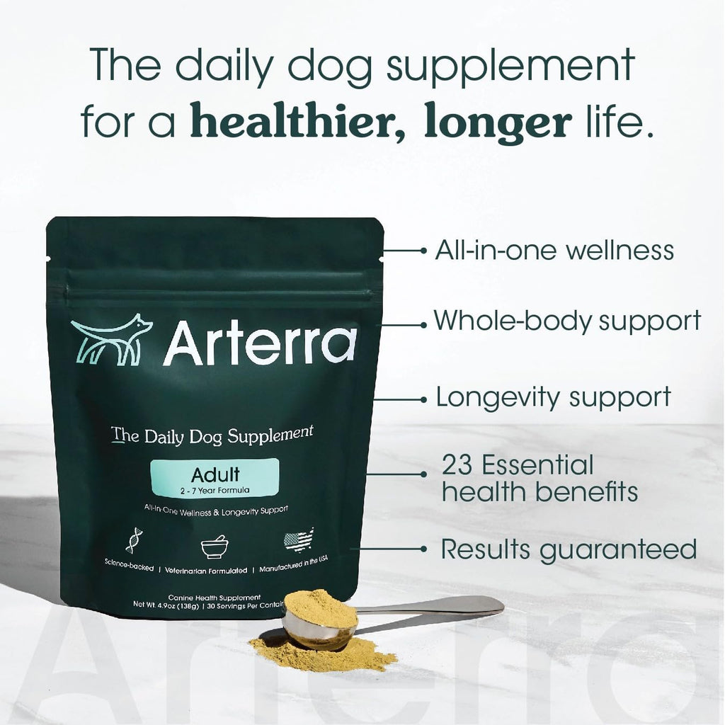 Complemento Alimenticio en Polvo para Perros Adultos – Longevidad Diaria – 46 Ingredientes para Salud Intestinal, Inmune y Cognitiva – 30 Dosis