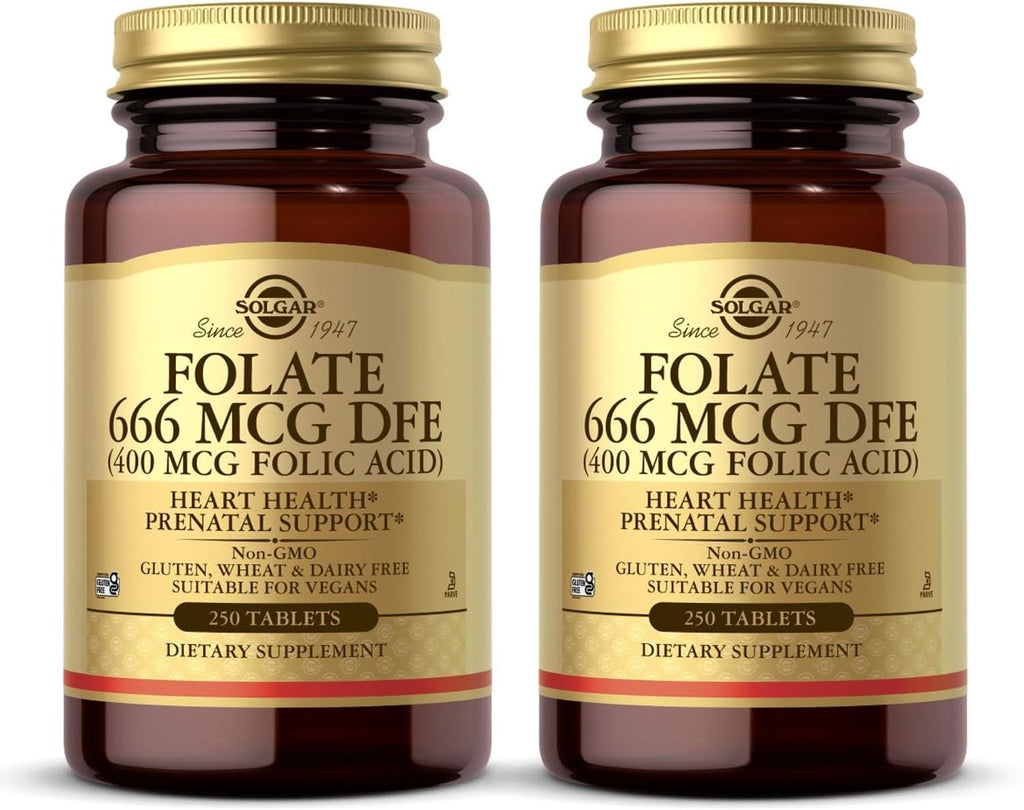 Solgar Folato 666 mcg DFE (Ácido Fólico 400 mcg) - 250 Comprimidos, Pack de 2