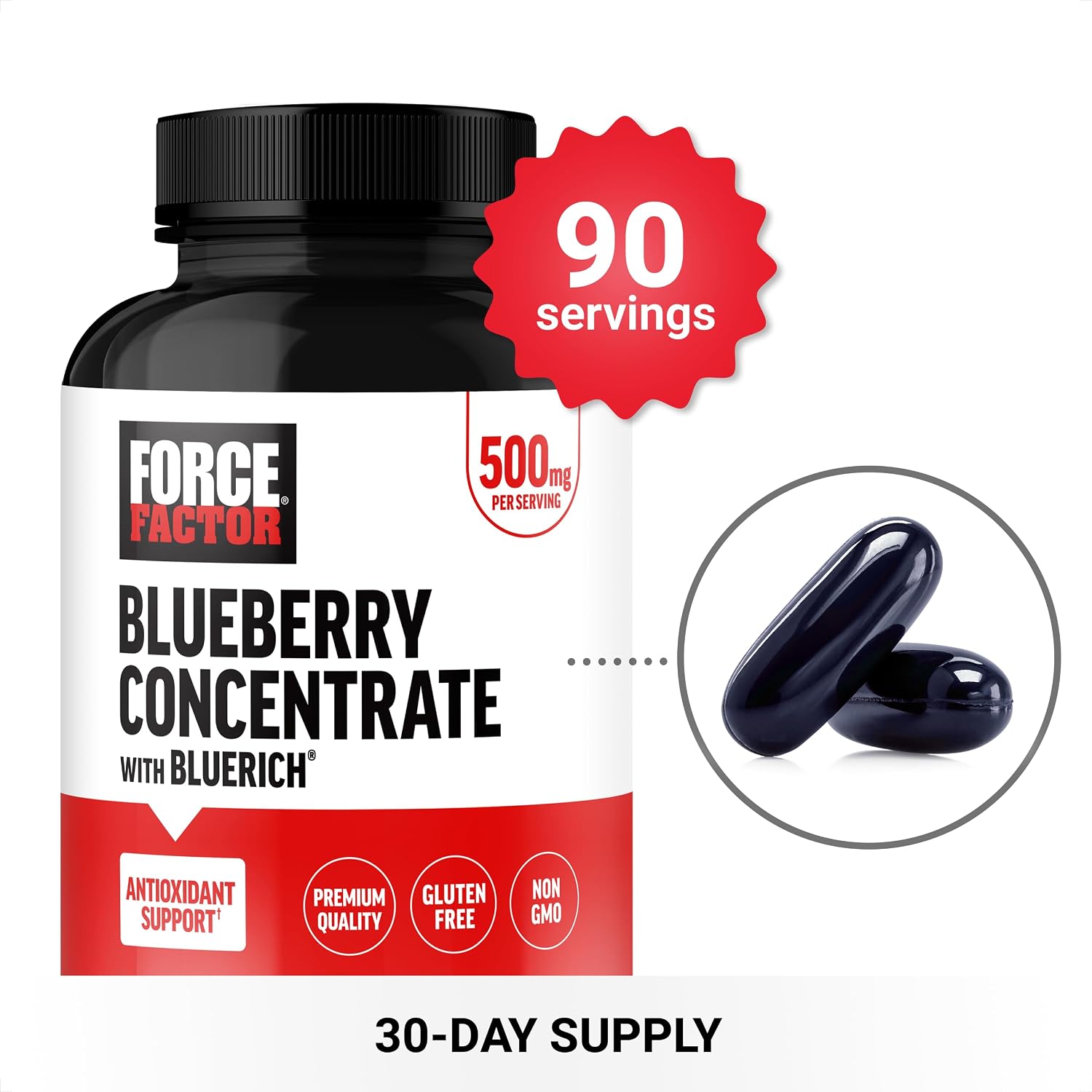 Force Factor Blueberry Concentrate - Suplemento Antioxidante con Arándano Azul, 90 Cápsulas Blandas