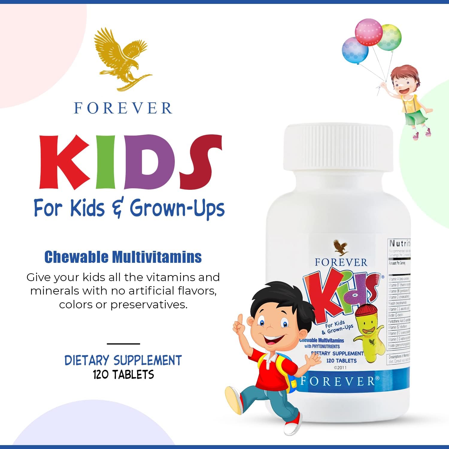 Forever Kids Multivitamínico Masticable Sabor Uva - 120 Comprimidos (Pack de 2)