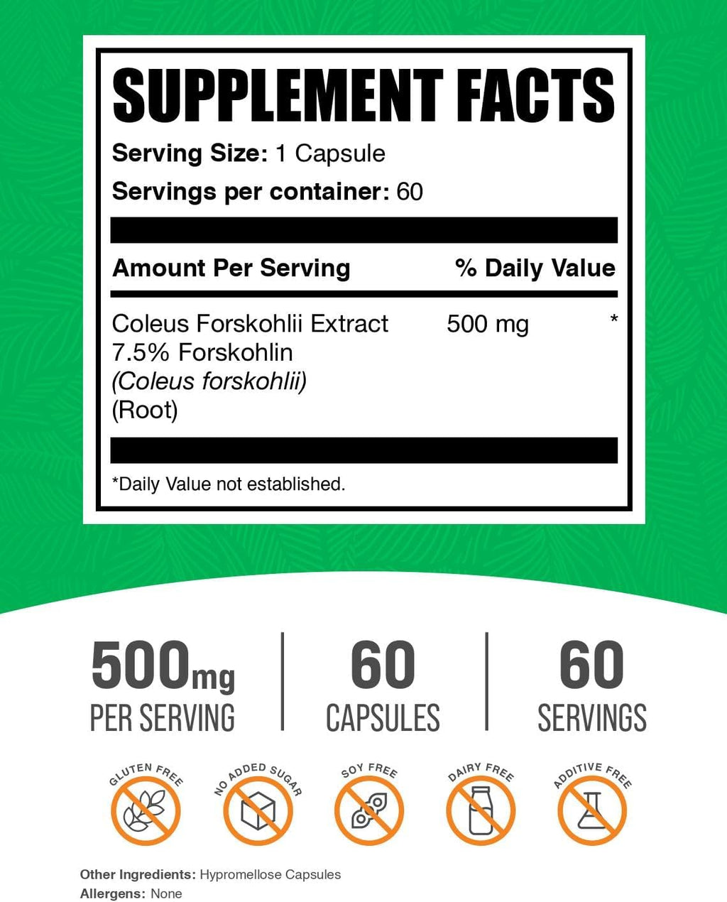 BulkSupplements.com Coleus Forskohlii Extract Cápsulas - Suplemento de Forskolina, 60 Cápsulas
