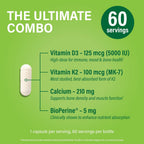 Noophoric Vitamina D3 K2 5000 UI con K2 MK7 y Calcio - 60 Cápsulas