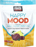 Force Factor Happy Mood - Complemento de Apoyo al Estado de Ánimo, con Magnesio, Azafrán y Zembrin®, Sabor Fruta Tropical, 30 Gominolas Suaves