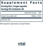 Vital Nutrients Vitamina C 1000 mg (ácido ascórbico puro) - Antioxidante vegano para el sistema inmunitario y absorción de hierro* - Sin gluten, lácteos ni soja - Sin OMG - 120 cápsulas