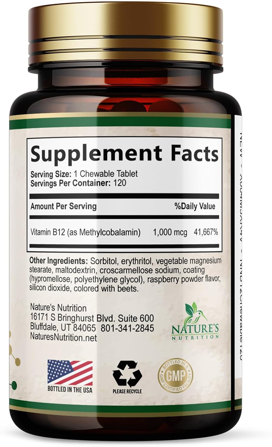 Vitamina B12 1000 mcg Metilcobalamina Comprimidos Masticables - 120 Comprimidos