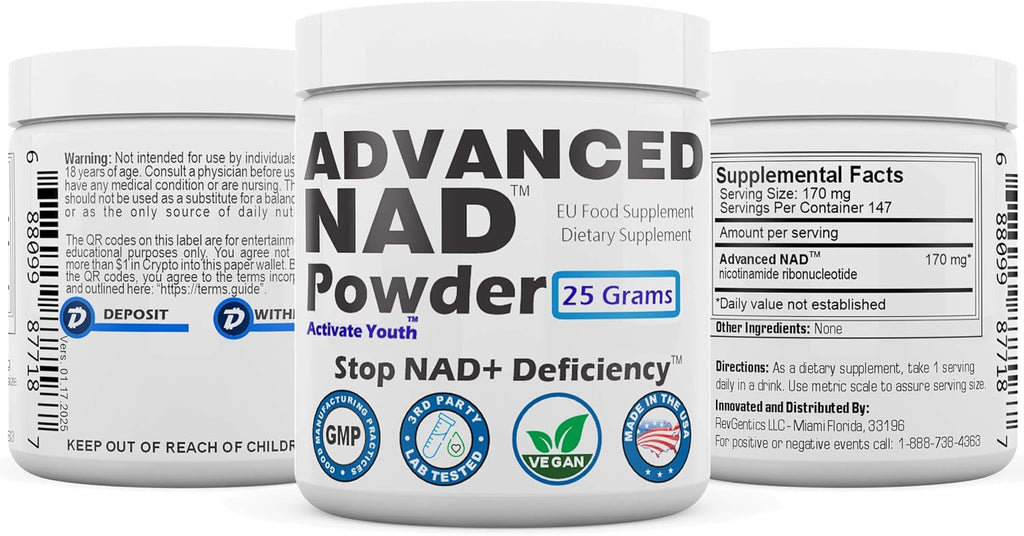 REVGENETICS Advanced NAD Powder – Suplemento de NAD, 147 porciones, 25 gramos