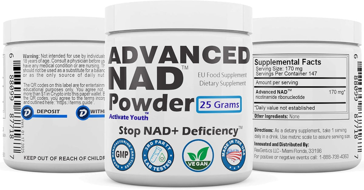 REVGENETICS Advanced NAD Powder – Suplemento de NAD, 147 porciones, 25 gramos – Image 3
