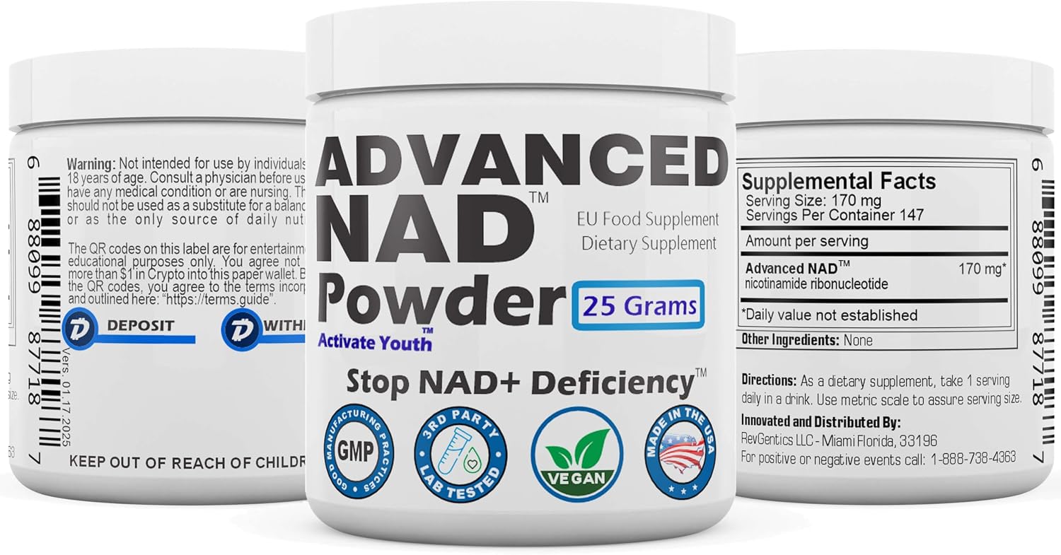 REVGENETICS Advanced NAD Powder – Suplemento de NAD, 147 porciones, 25 gramos