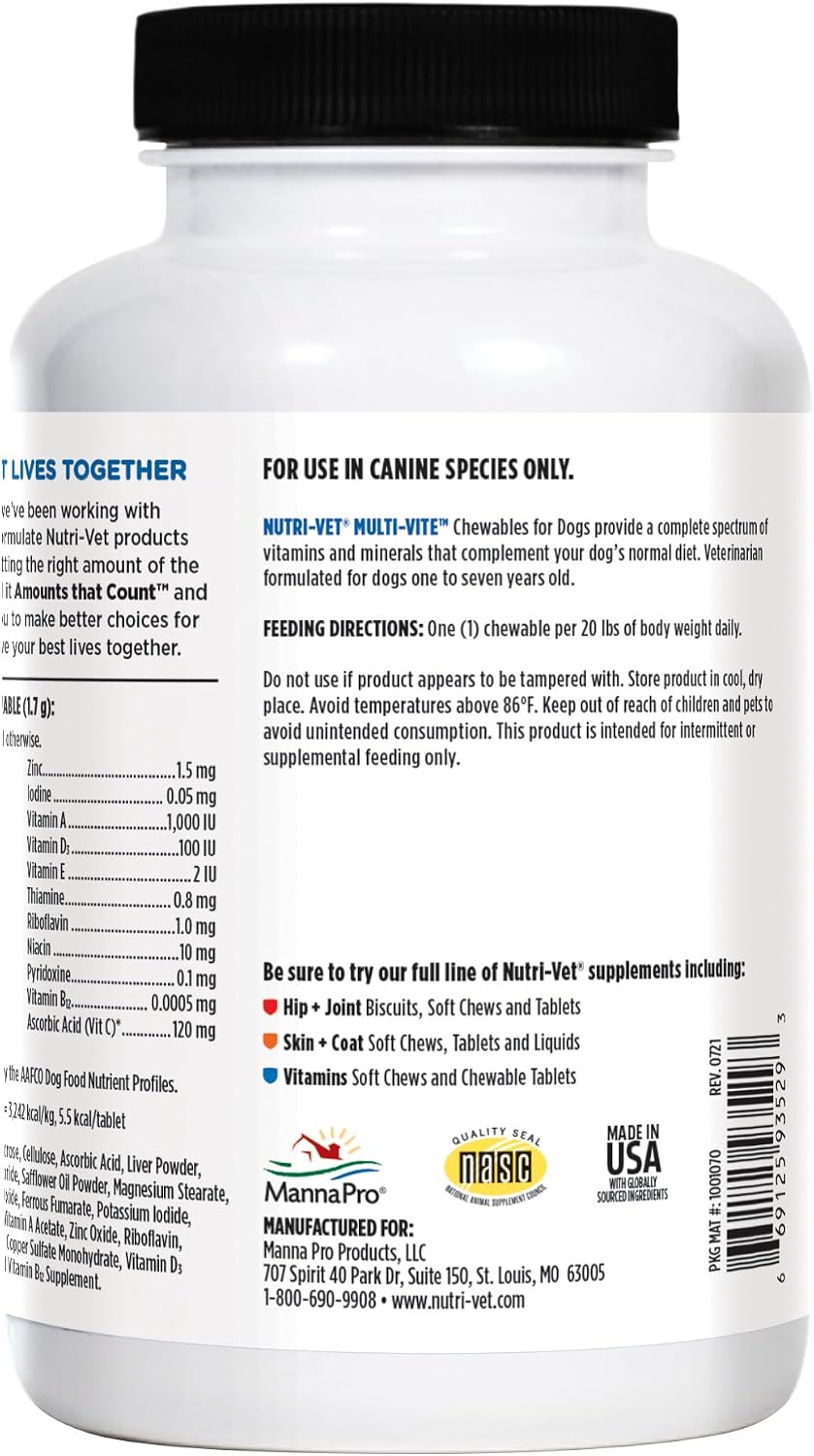 Nutri-Vet Multi-Vite Masticables Multivitamínicos para Perros Adultos - 180 Comprimidos