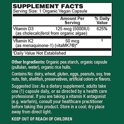 PlantFusion Organic Vegan Vitamin D3 + K2 5,000 UI, 50 mcg – 60 Cápsulas – Image 4