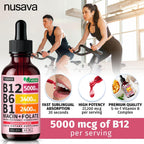 NUSAVA (4 Pack) Gotas de Vitamina B12 Líquida 5000mcg - Complejo B con B6 y B1 - Metilcobalamina - Vegano, Sin OGM, Sabor Fresa (2 oz, 160 dosis)