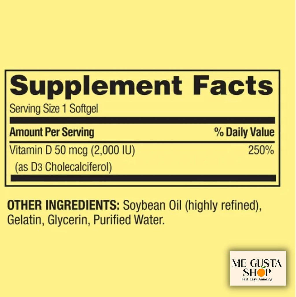 Spring Valley Vitamina D Suplemento Softgels, 50 mcg (2000 UI), 400 Cápsulas