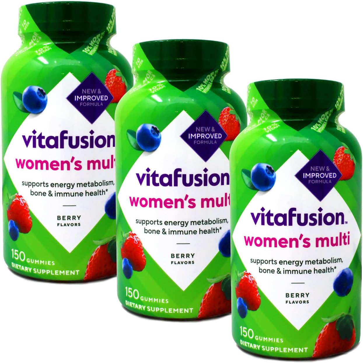 Vitafusion Multivitamínico Completo para Mujer en Gomitas, Bayas Mixtas - 150 unidades (Paquete de 3)