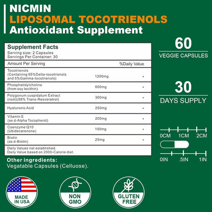 NICMIN Vitamina E Tocotrienoles Liposomales, 1200mg, 60 Cápsulas – Image 2