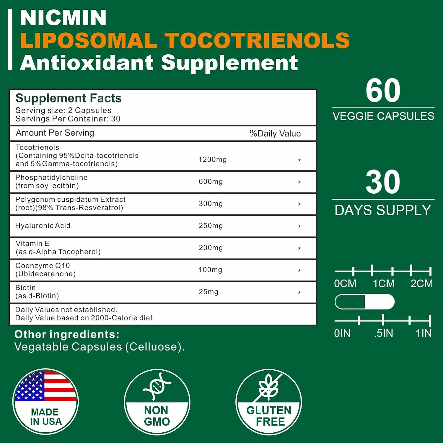 NICMIN Vitamina E Tocoferoles Liposomales 1200 mg con Fosfatidilcolina - 180 Cápsulas