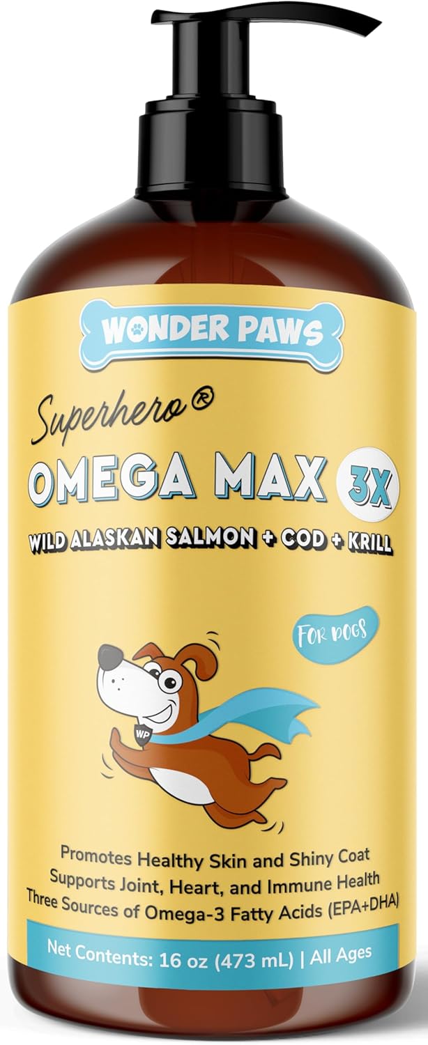 Wonder Paws Aceite de Pescado para Perros - Omega 3 de Salmón, Bacalao y Krill de Alaska - EPA DHA - 946 ml