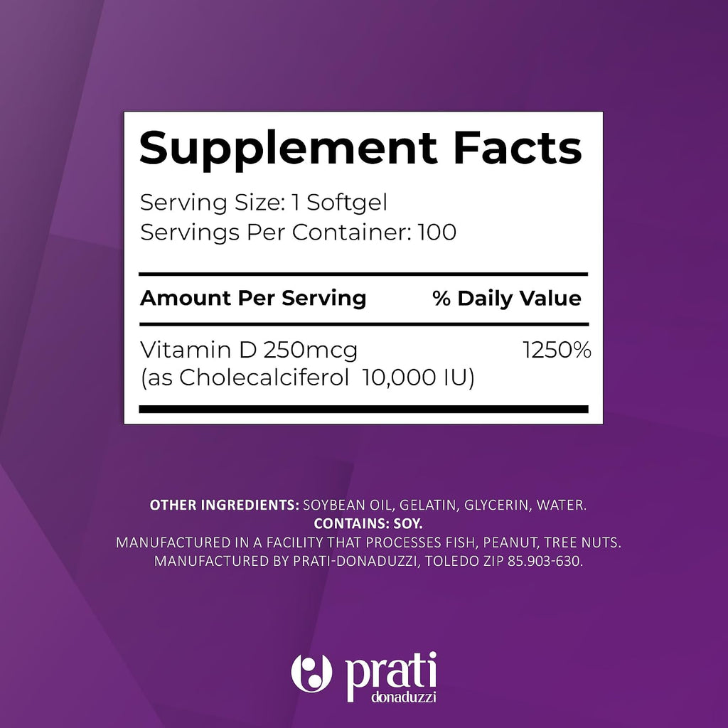 Prati Donaduzzi Vitamina D3 10.000 UI (250 mcg) Cápsulas Blandas, 100 Unidades