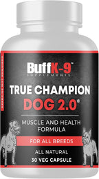 True Champ 2.0 Suplemento para el desarrollo muscular en perros, Cápsulas de apoyo al bienestar canino para todas las razas (30 Cápsulas vegetales)