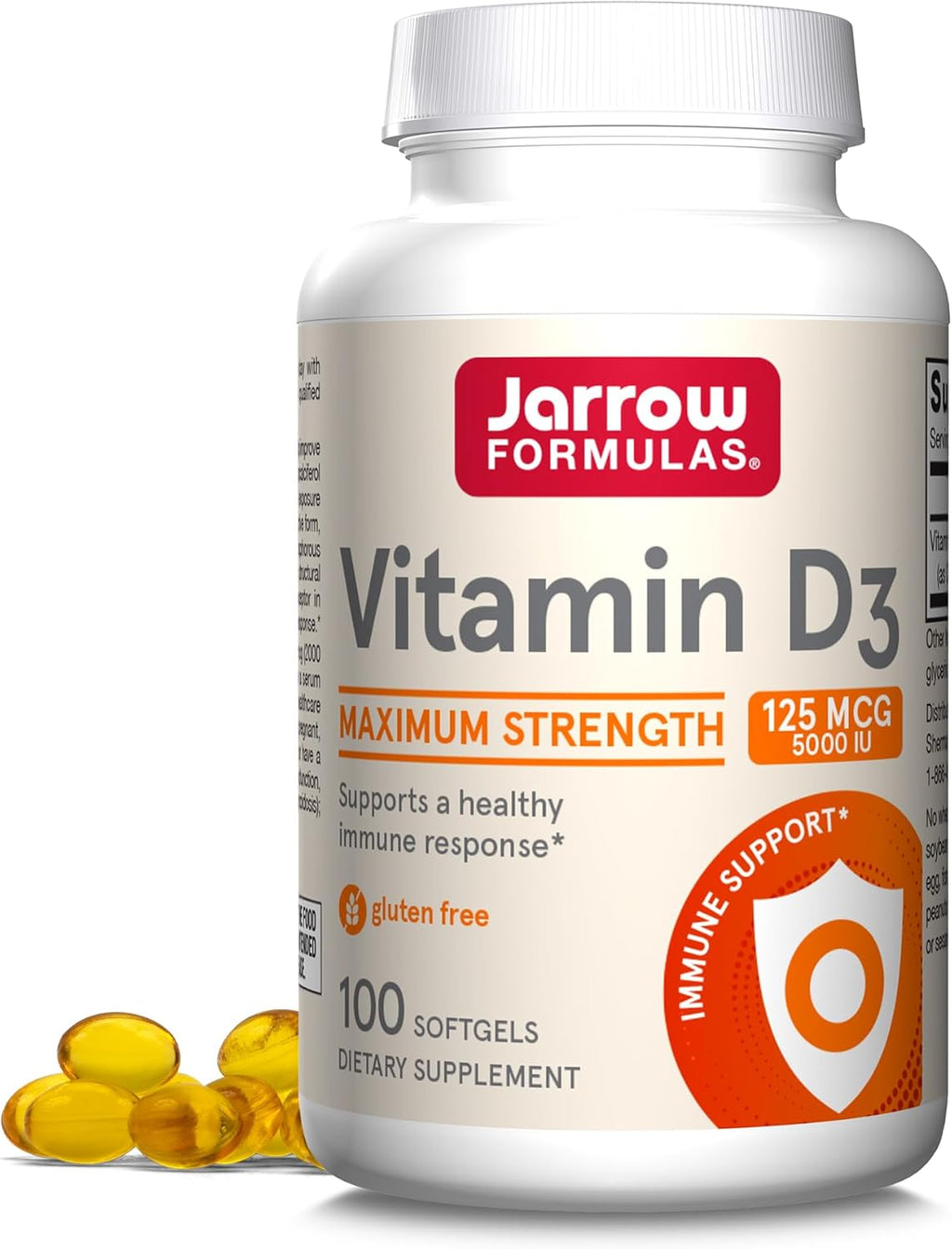 Jarrow Formulas Vitamin D3 5000 IU (125 mcg) - 100 Softgels - Gluten Free