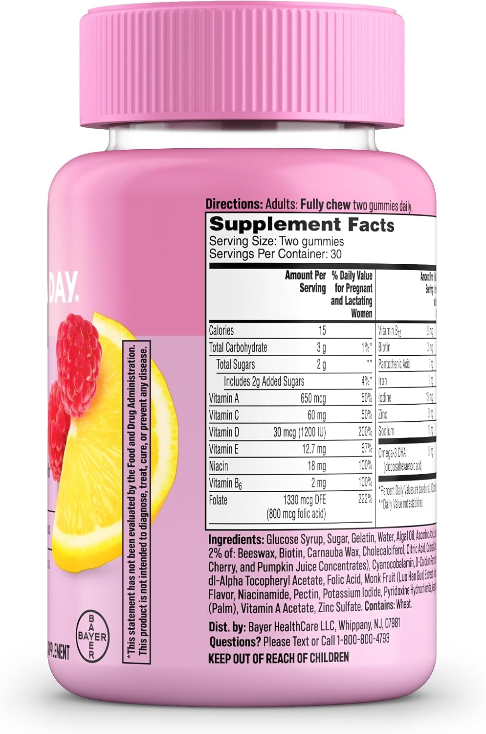 One A Day Vitaminas Prenatales para Mujeres Gominolas - Vitaminas para el Embarazo con Ácido Fólico, DHA, Yodo, Gominolas Prenatales, Sin Hierro, 60 Unidades