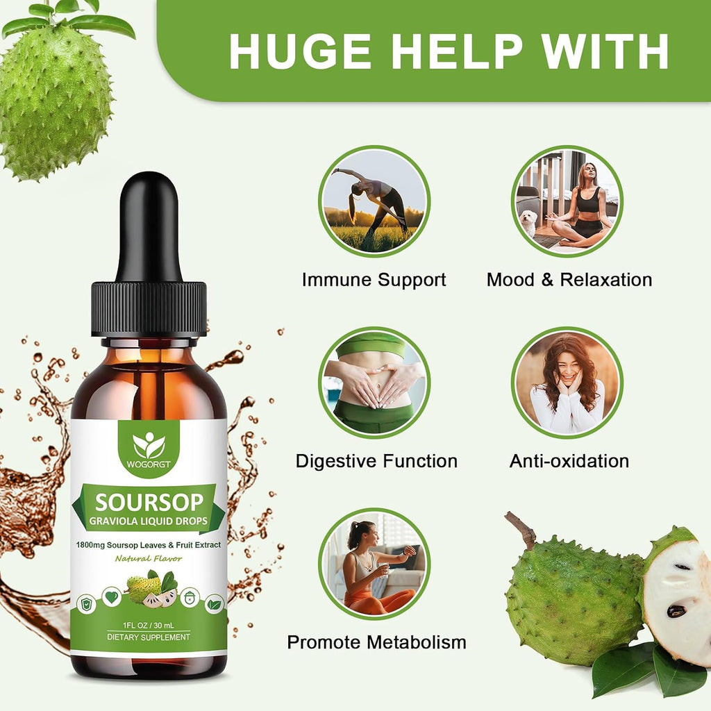 WOGORGT Gotas Líquidas de Soursop Graviola (4 Pack) - 1800mg por Dosis