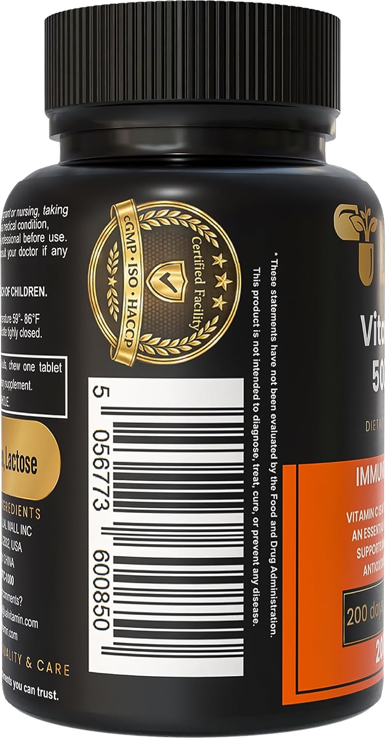 LUAL Vitamina C 500 mg Comprimidos Masticables Sabor Tropical, 200 Unidades