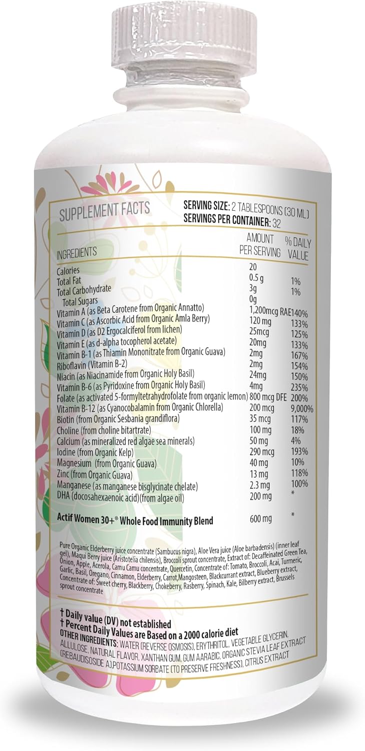 ACTIF Liquid Daily Multivitamin for Women Age 30+ with 40+ Advanced Factors – Non GMO, Made in USA, 32oz