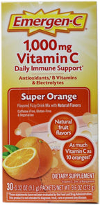 Emergen-C Vitamin C Flavored Fizzy Drink Mix Packets, Super Orange 30 ea ( Pack of 4)