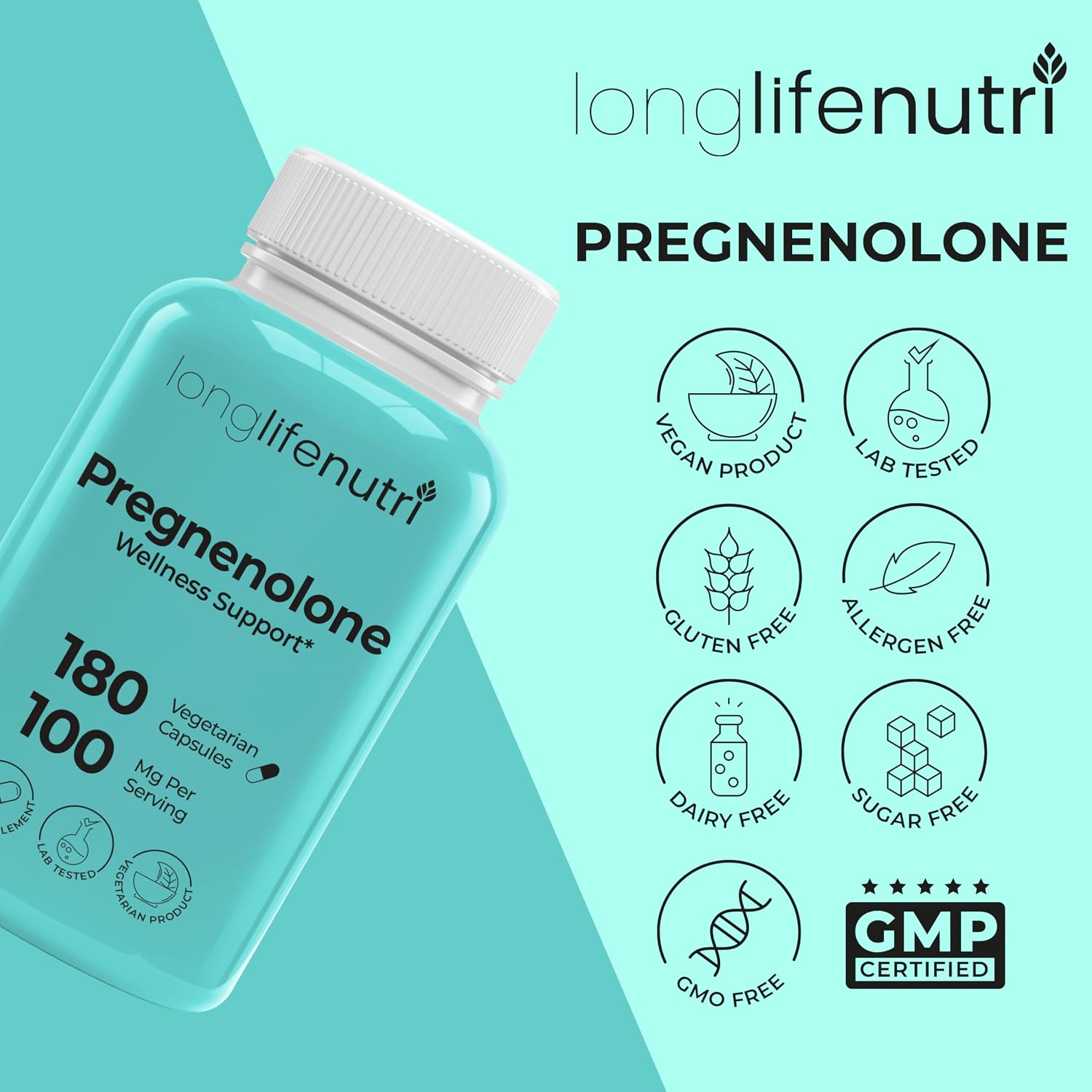Brain & Hormone Support Pregnenolona - 180 Cápsulas Veganas