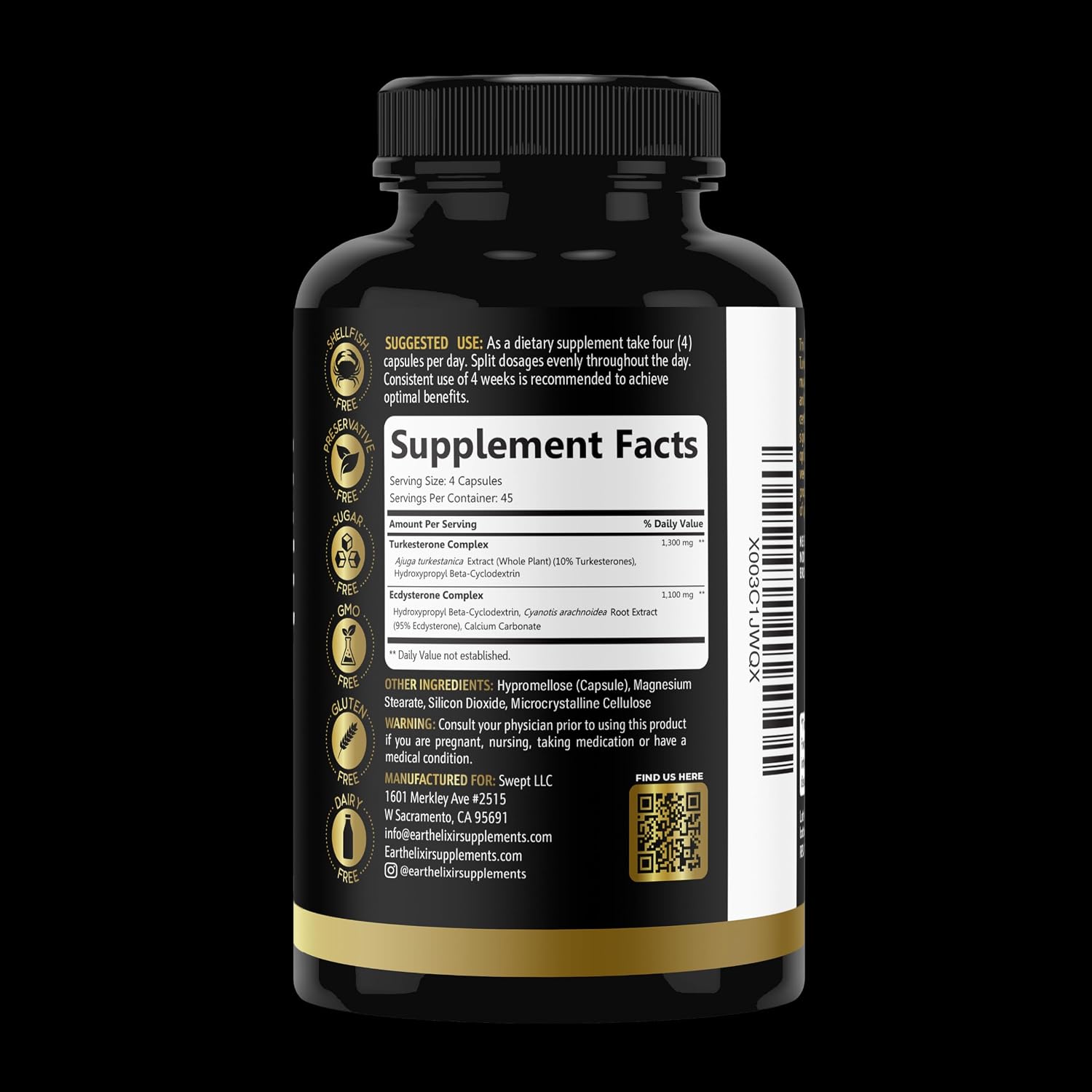 Turkesterone y Ecdysterone – Potenciador Natural de Testosterona, 2-en-1 de Alta Potencia con 95% Beta Ecdysterone – 180 Cápsulas