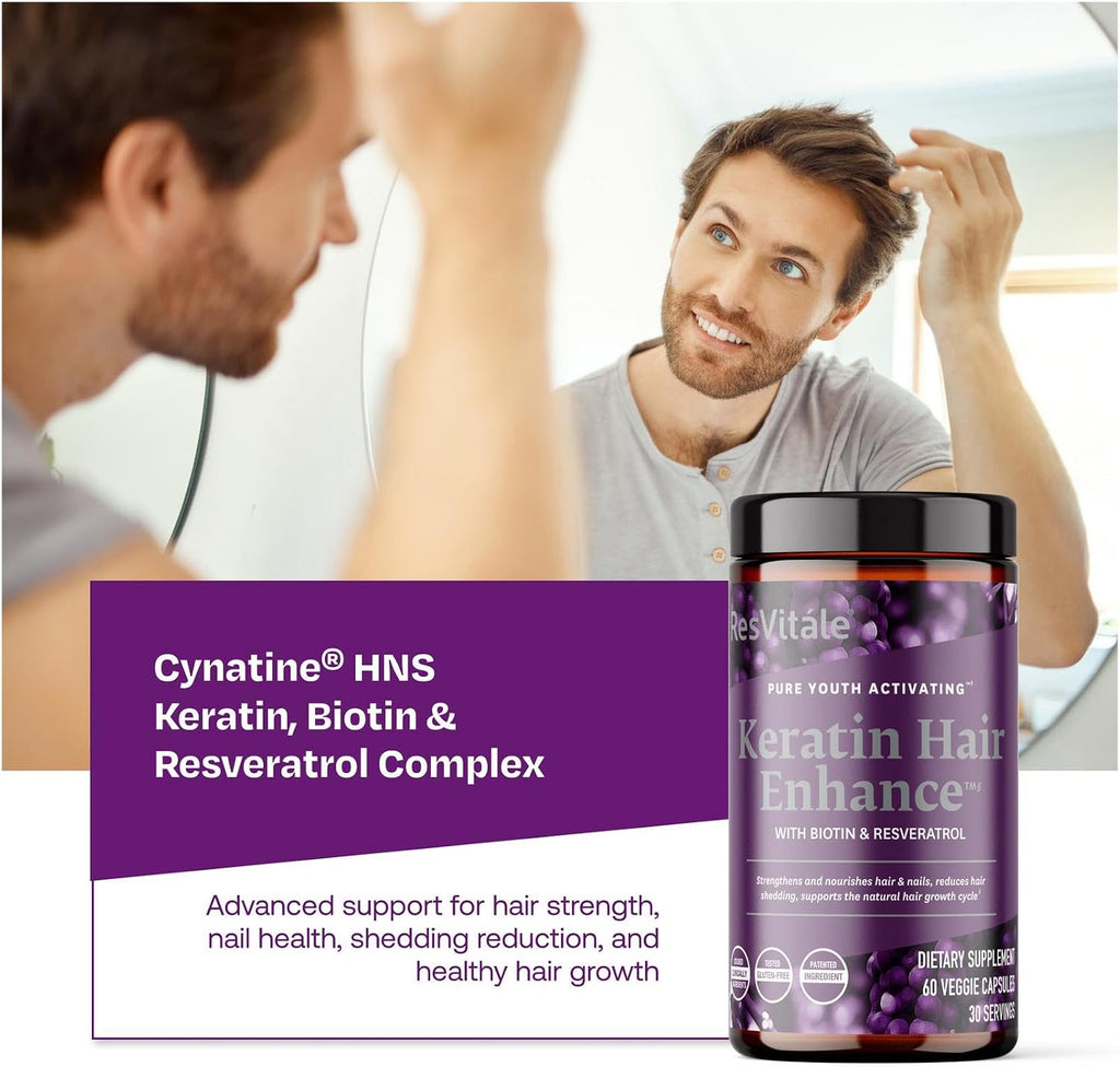 ResVitáale Keratin Hair Enhance - Suplemento de Queratina para el Crecimiento del Cabello - 60 Cápsulas