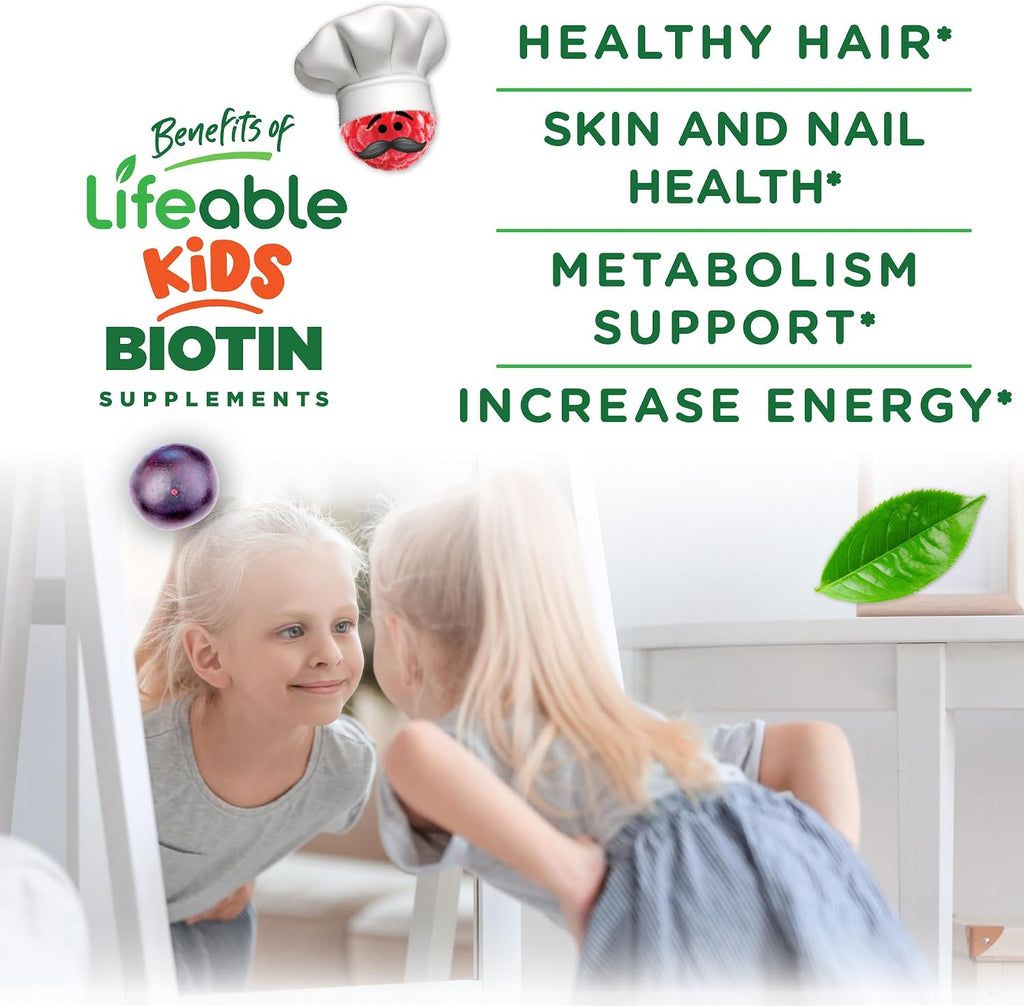 Lifeable Kids Biotin Gummies - 5000mcg - 90 Gominolas de Biotina para Niños