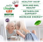 Lifeable Kids Biotin Gummies - 5000mcg - 90 Gominolas de Biotina para Niños