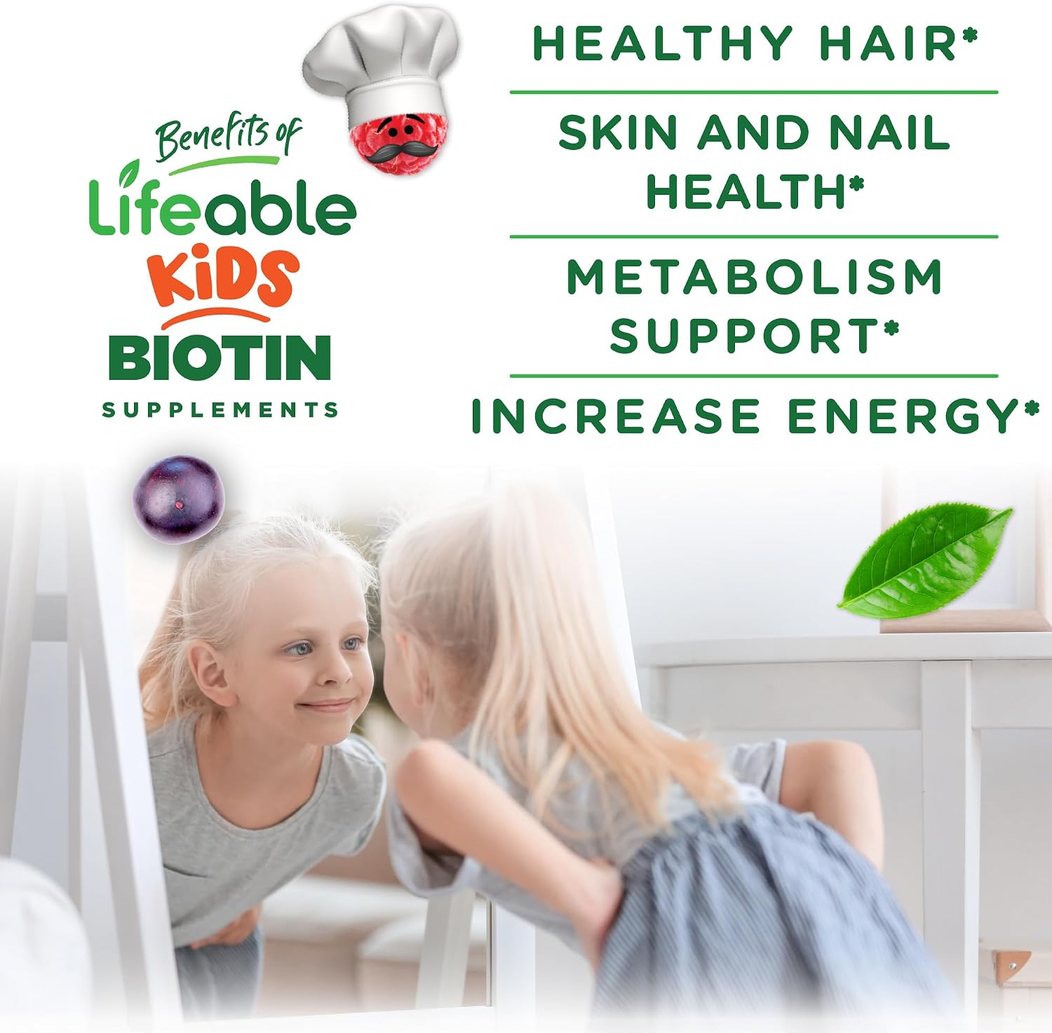 Lifeable Kids Biotin Gummies - 5000mcg - 90 Gominolas de Biotina para Niños