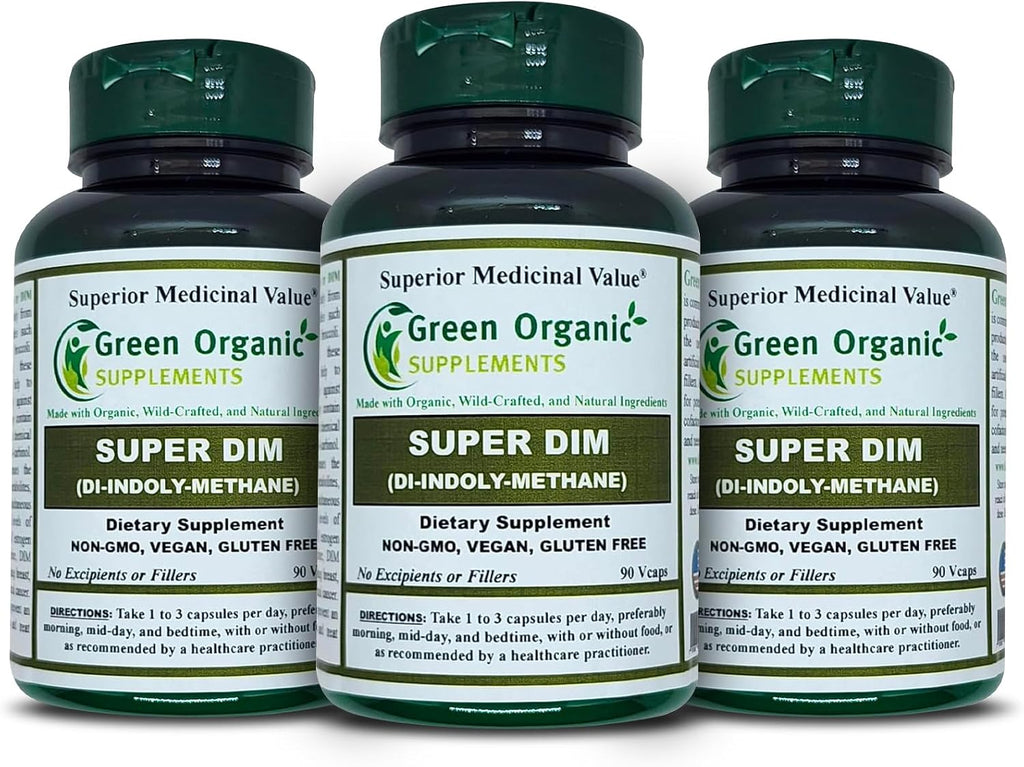 Green Organic Supplements DIM, Diindolilmetano, I-3-C, Indol-3-Carbinol, Brócoli, 90 VCaps, Alta Absorción, No-GMO, Sin Gluten (Pack de 3)