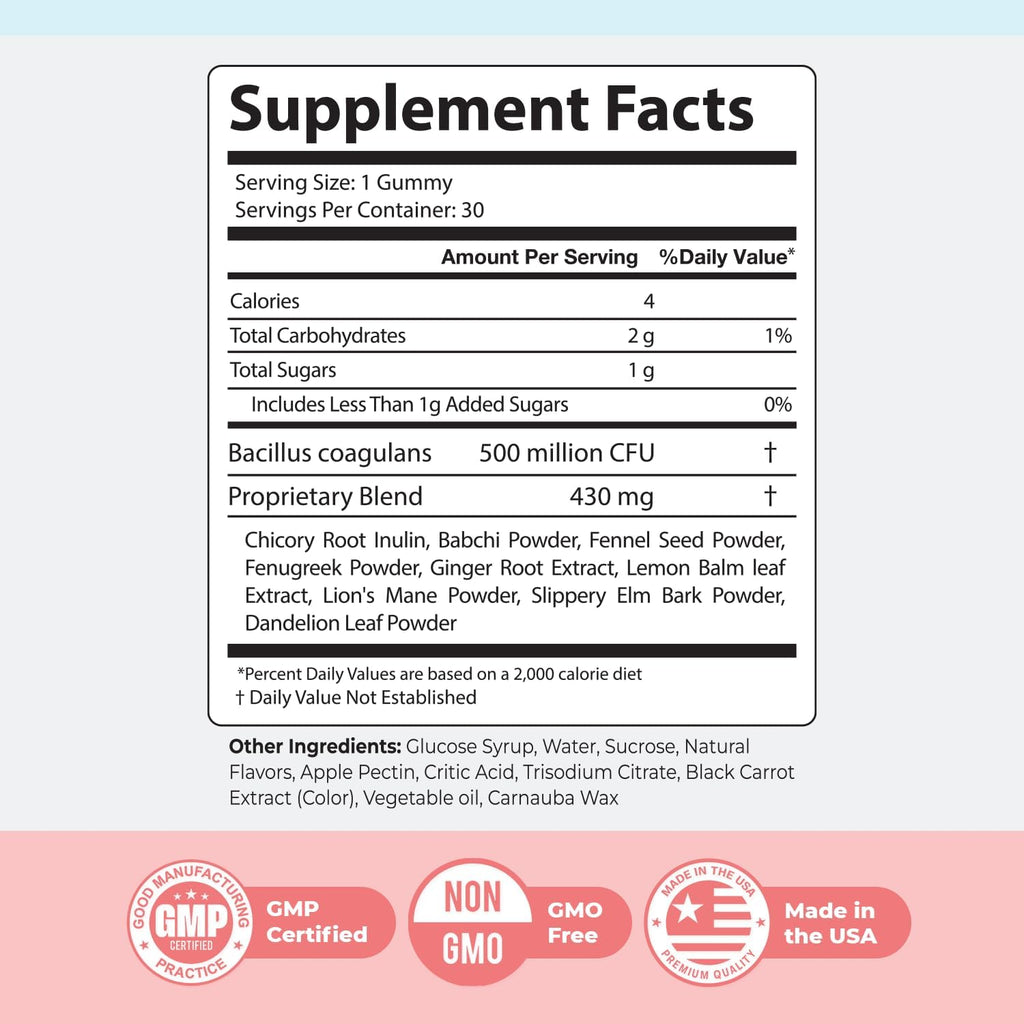 PrimeBiome Gummies – Gominolas Probióticas con Inulina, Lion's Mane y Jengibre – 30 Unidades (Suministro para 6 Meses) – No GMO, Sin Estimulantes, Certificado GMP