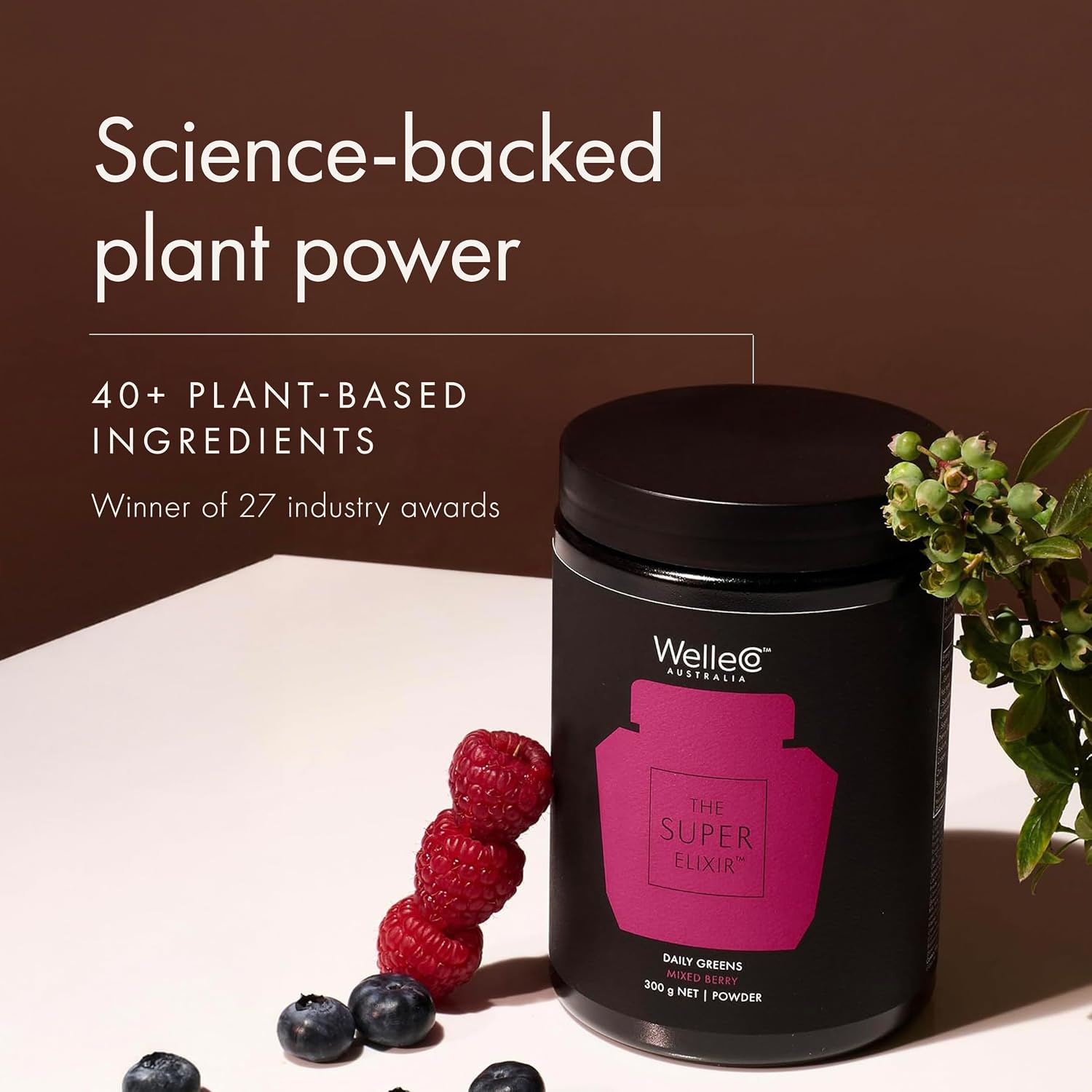 WelleCo The Super Elixir Daily Greens Powder – Mezcla de frutos rojos (300g)