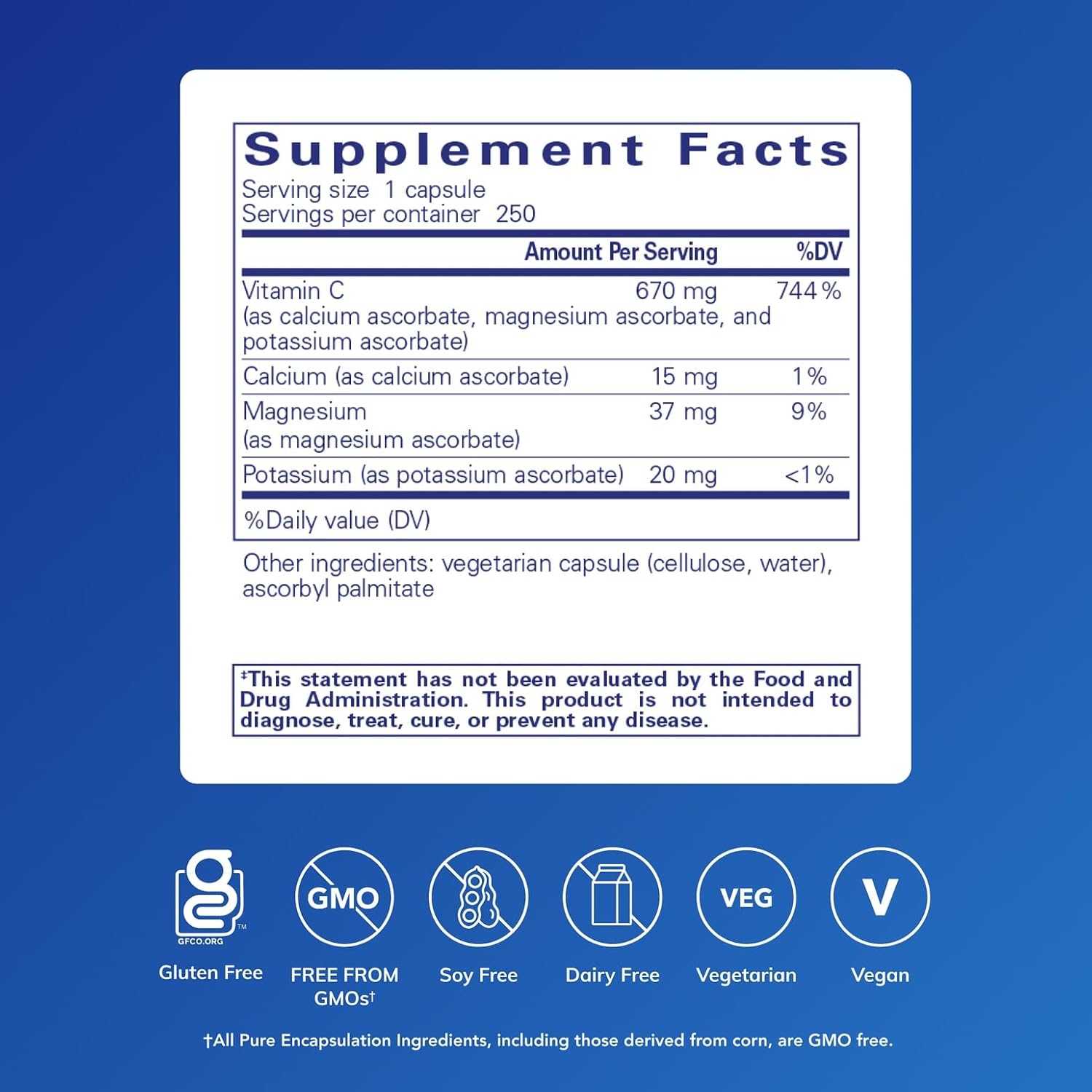 Pure Encapsulations Ácido Ascórbico Amortiguado Cápsulas | Vitamina C para personas sensibles | 250 Cápsulas