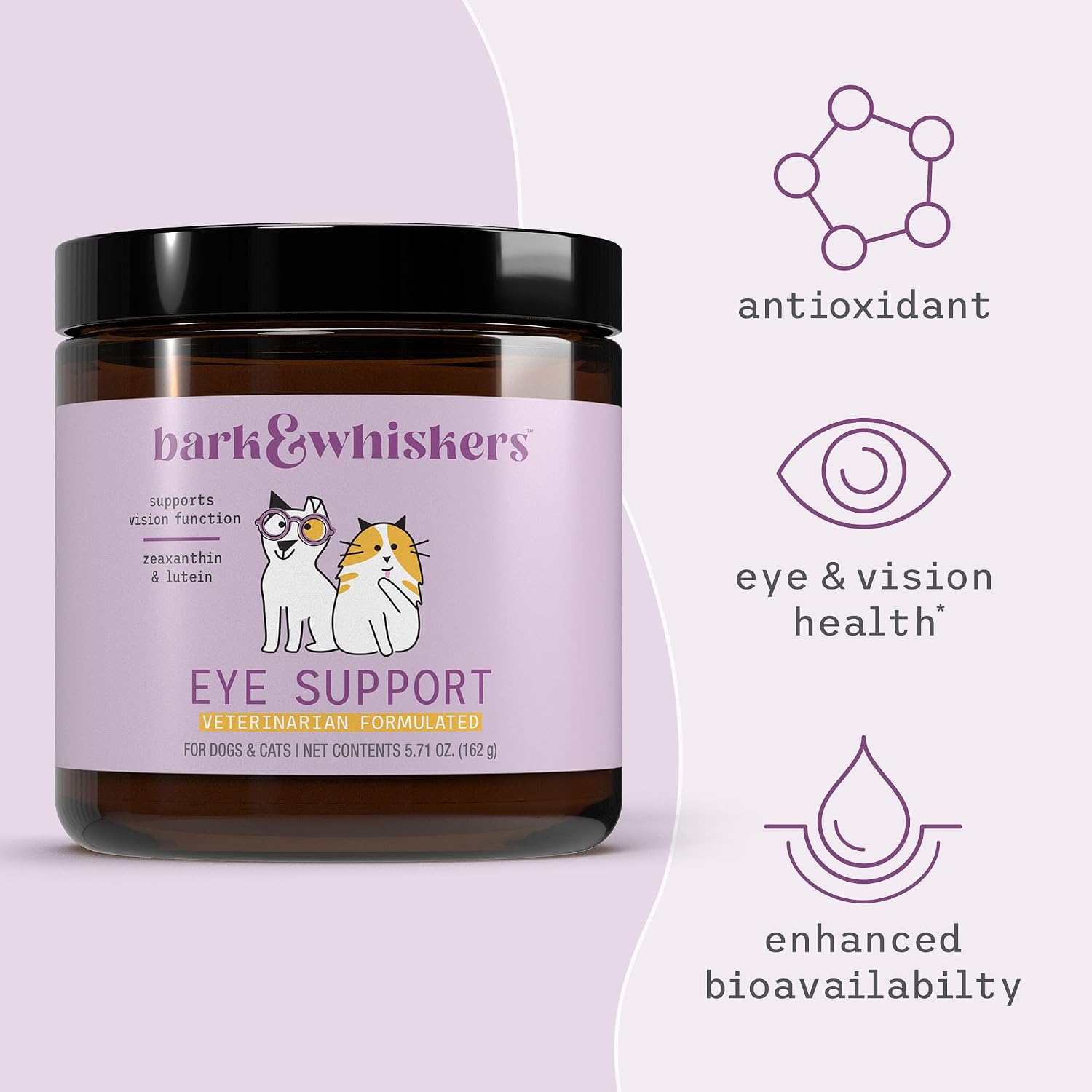 Bark & Whiskers Eye Support para Perros y Gatos, 180 g - Sin OGM y Sin Gluten