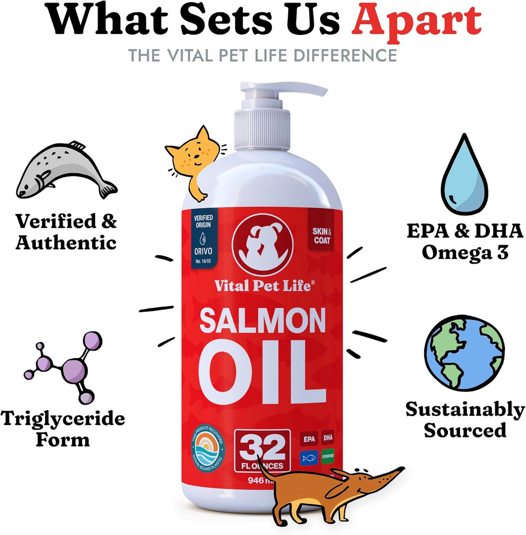 Aceite de Salmón para Perros y Gatos - Piel y Pelaje Saludables, Omega 3 EPA DHA, Apoyo Inmunológico y Cardíaco, Suplemento Líquido 946 ml