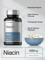 Horbäach Niacina | Vitamina B3 500mg | 100 Cápsulas | Con Flush | No OGM y Sin Gluten