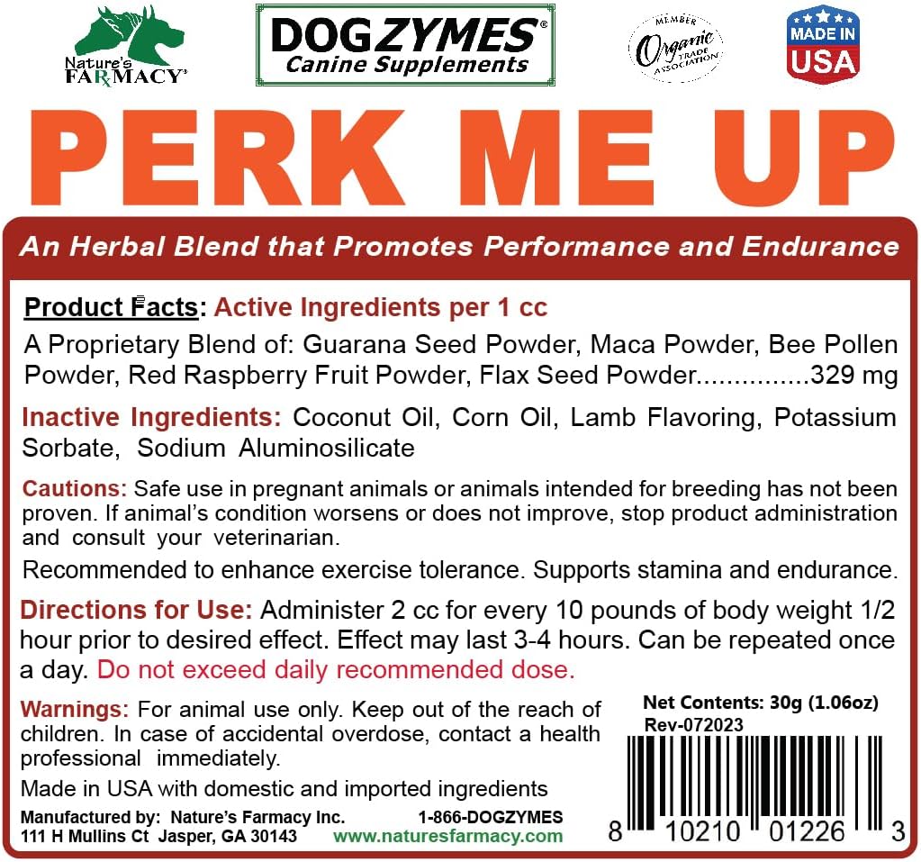 Nature's Farmacy Canine Perk Me Up Paste - Recomendado para mejorar la tolerancia al ejercicio - Favorece la resistencia y la energía