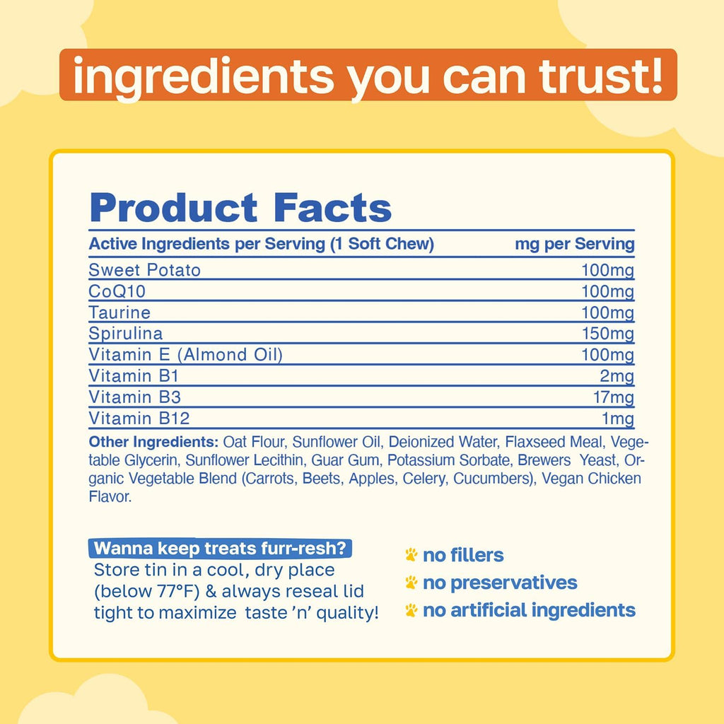 Happy Paws Cognitive Taurine Supplement for Dogs - Soft Chews con Espirulina, CoQ10 y Vitaminas B