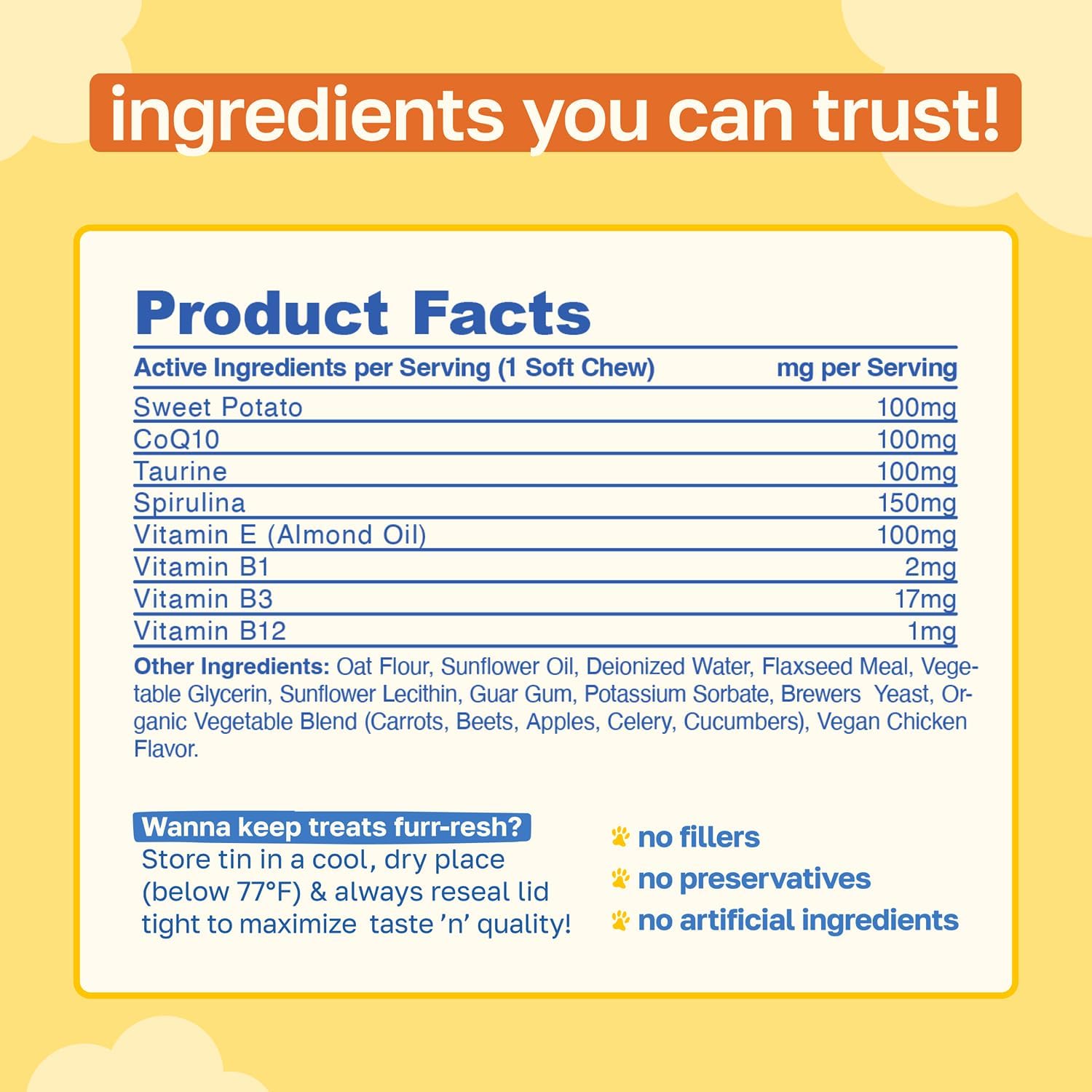 Happy Paws Cognitive Taurine Supplement for Dogs - Soft Chews con Espirulina, CoQ10 y Vitaminas B1, B3, B12
