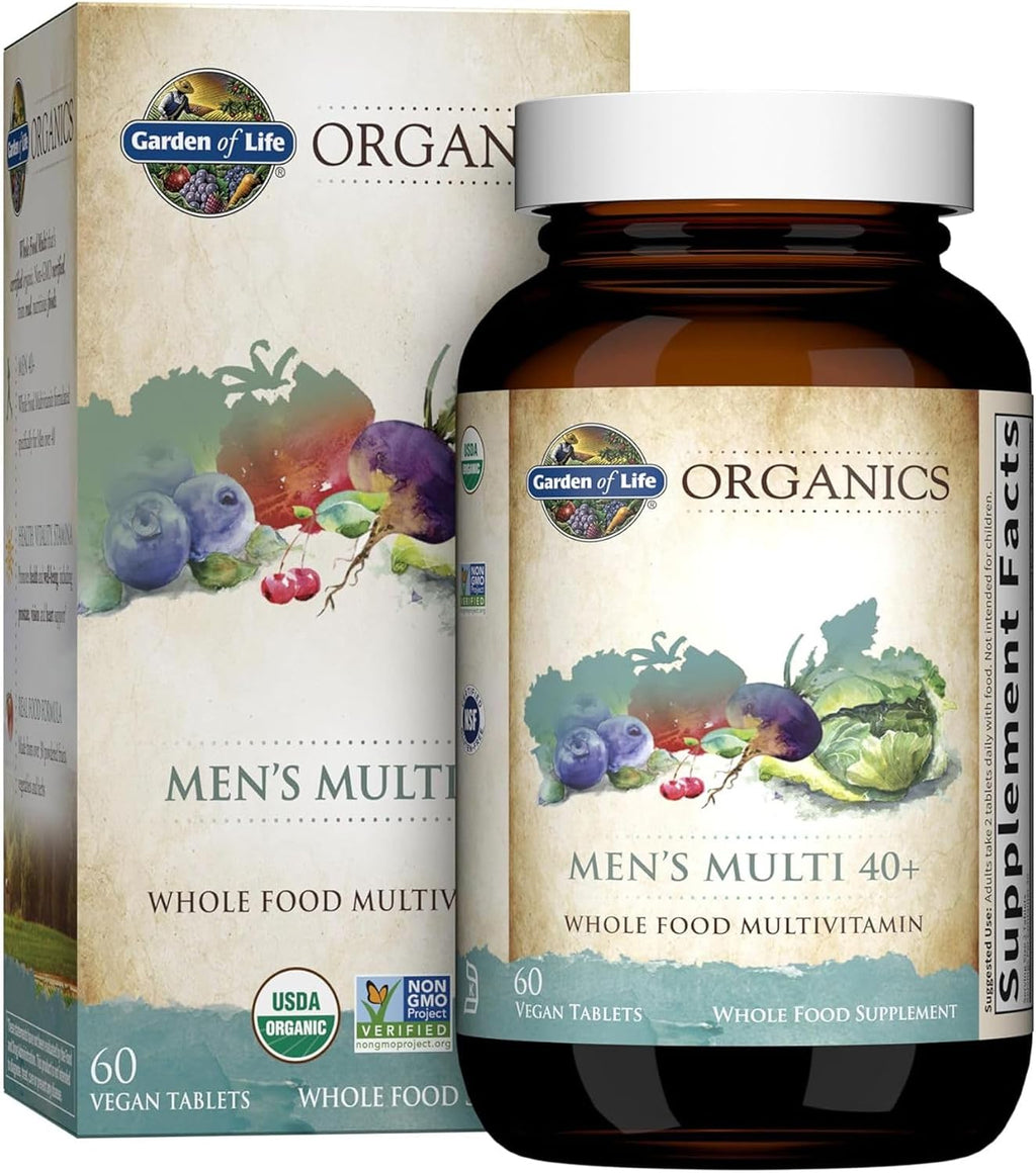 Garden of Life Organics Men's 40+ Multivitamin with Prostate Support, B12 & Vitamins – Vegan Daily Whole Food Multivitamin, Non-GMO, Certified Organic, 120 Tablets