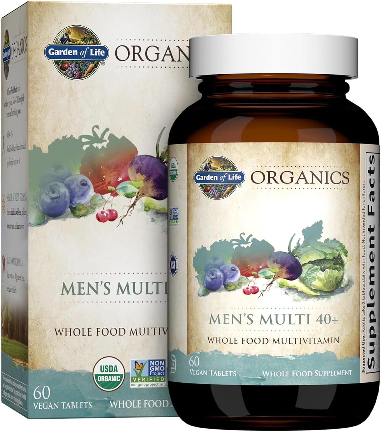 Garden of Life Organics Men's 40+ Multivitamin with Prostate Support, B12 & Vitamins – Vegan Daily Whole Food Multivitamin, Non-GMO, Certified Organic, 120 Tablets