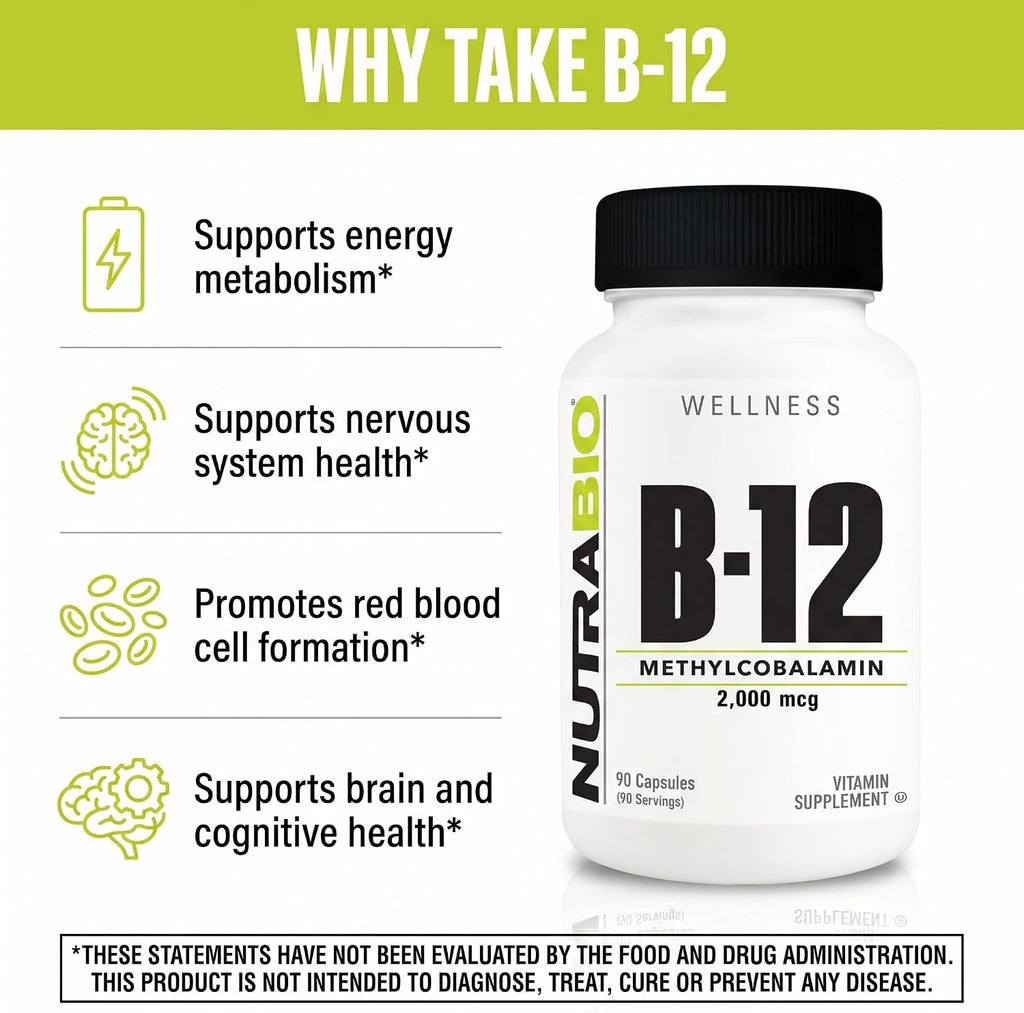 NutraBio Methyl B-12 2000mcg – 90 Cápsulas Vegetales